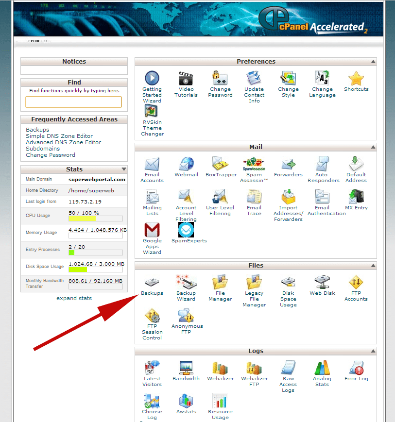 download backup from cpanel