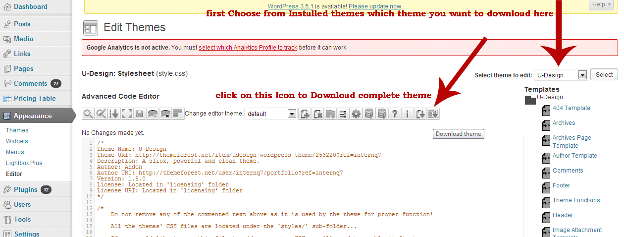 how to download theme from wordpress admin panel without ftp