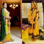designer wedding dresses for Mehndi yellow orange