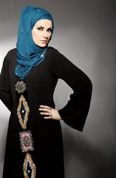 hijab styles with blue abya 2016